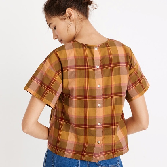 MADEWELL | Boxy Plaid Button Back Blouse Top - Picture 2 of 2